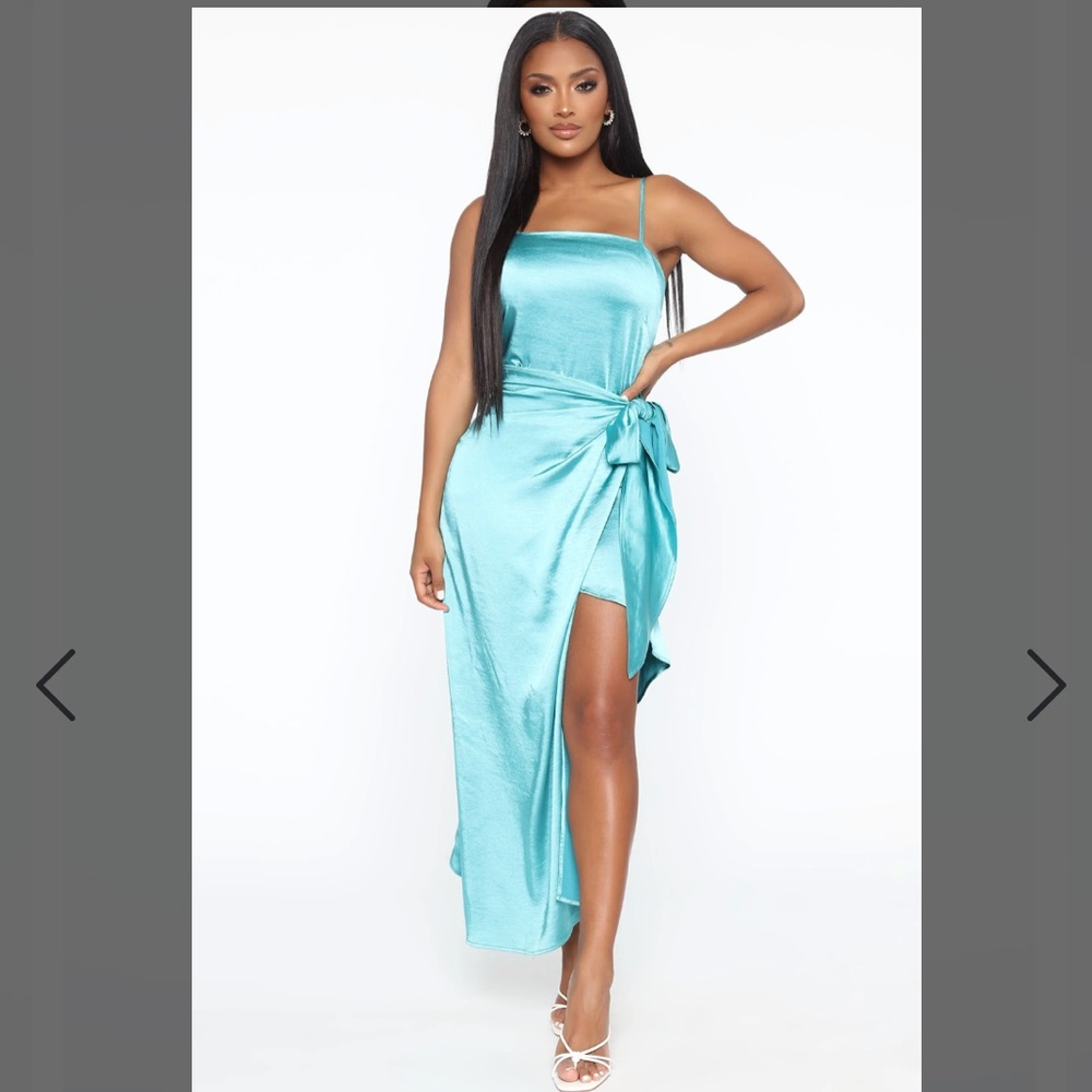 Fashion Nova Satin Midi Metallic Dress